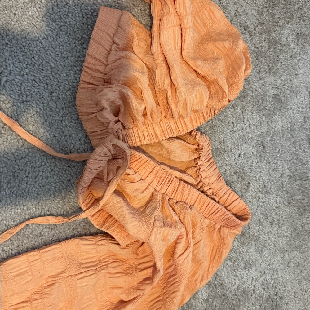 SHEIN Crinkled Peach Long Sleeve Top